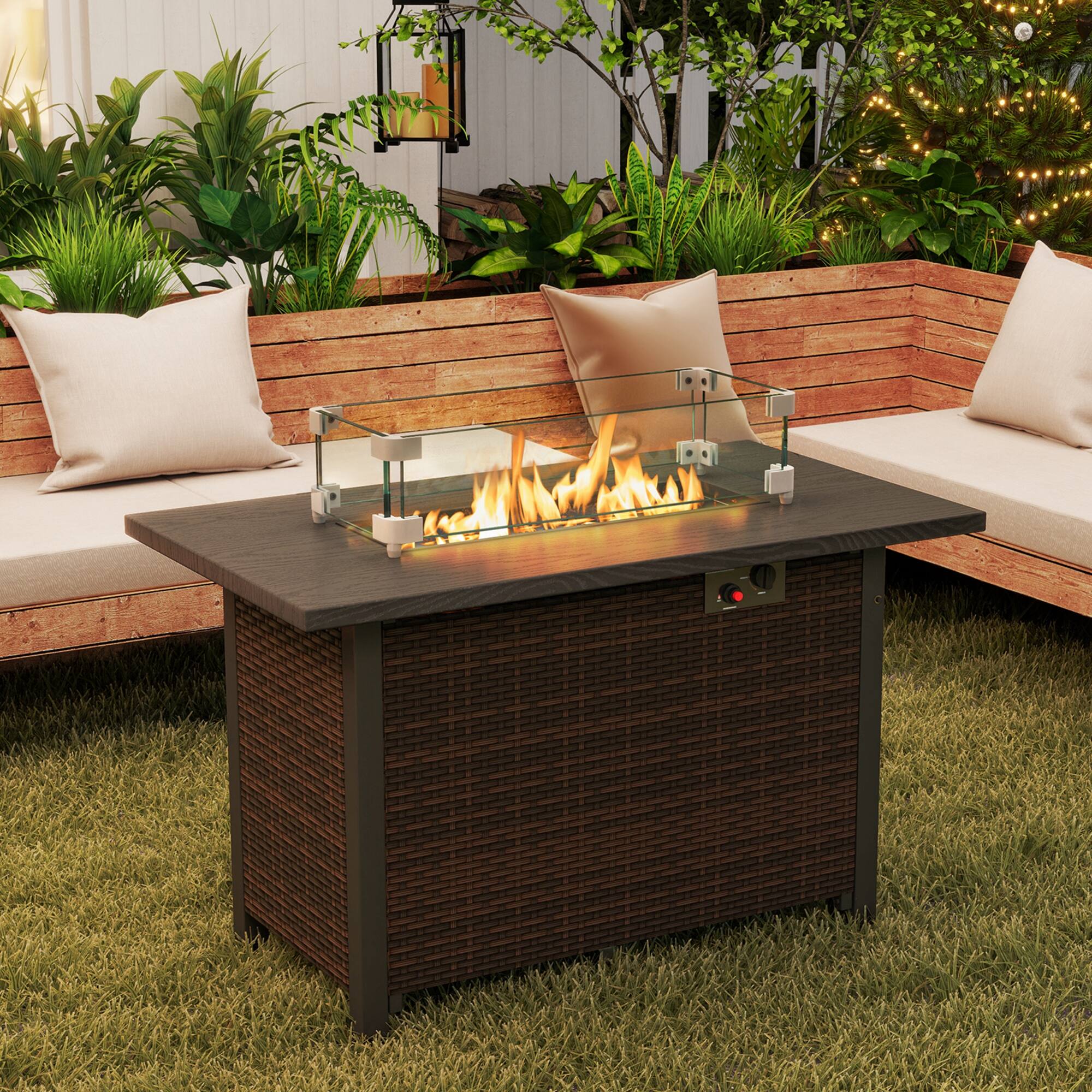 Alt View 1. Gymax - Gymax 42 Inch Patio Rattan Propane Fire Pit Propane Gas Fire Pit Table w/ Wind Guard Brown - Brown.