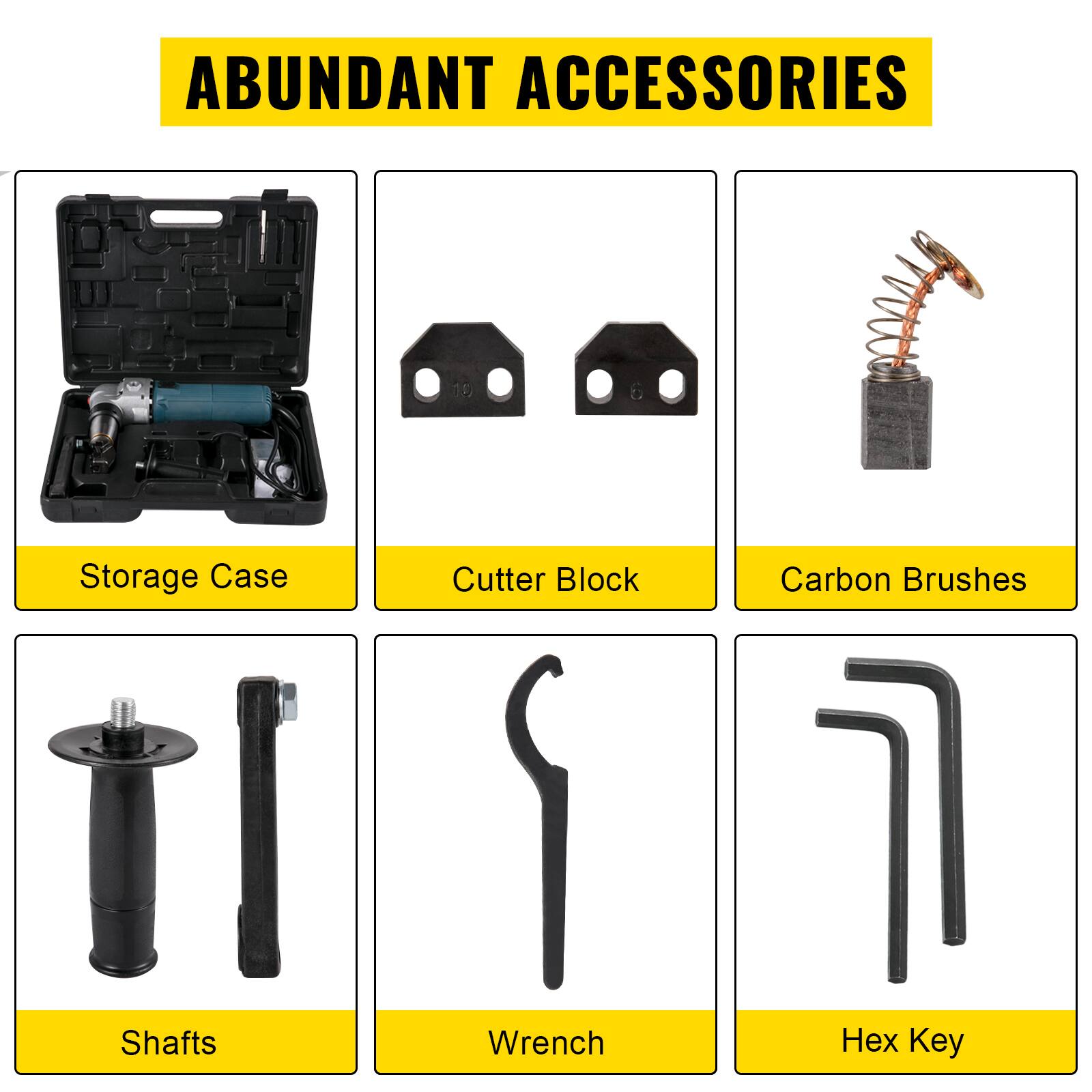 ABUNDANT ACCESSORIES

- Storage Case
- Shafts
- Cutter Block
- Wrench
- Carbon Brushes
- Hex Key