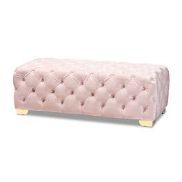 Baxton Studio - Avara Glam and Luxe Velvet Fabric Upholstered Gold Finished Button Tufted Bench Ottoman - Light Pink/Gold