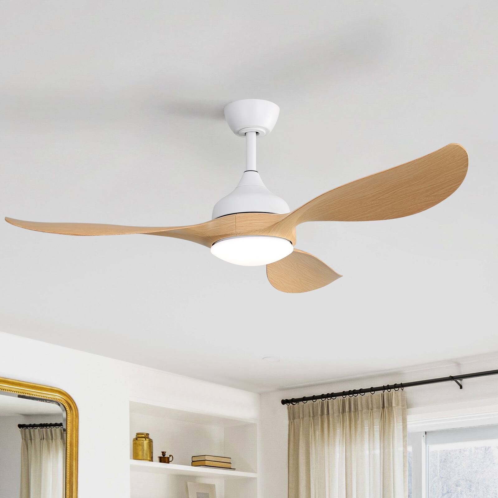 Sofucor - 56'' Low Profile Ceiling Fan with Light and Remote 3CCT Dimmable LED Quiet Reversible Motor for Bedroom Indoor/Outdoor - White