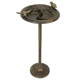 Zeckos - Rustic Cast Iron Finish Bird Bath Feeder Pedestal Home Garden Decor 20 In - Bronze