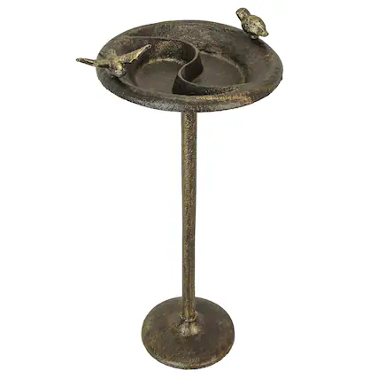 Front. Zeckos - Rustic Cast Iron Bronze Finish Bird Bath Feeder Pedestal Home Garden Decor 20 In - Bronze.