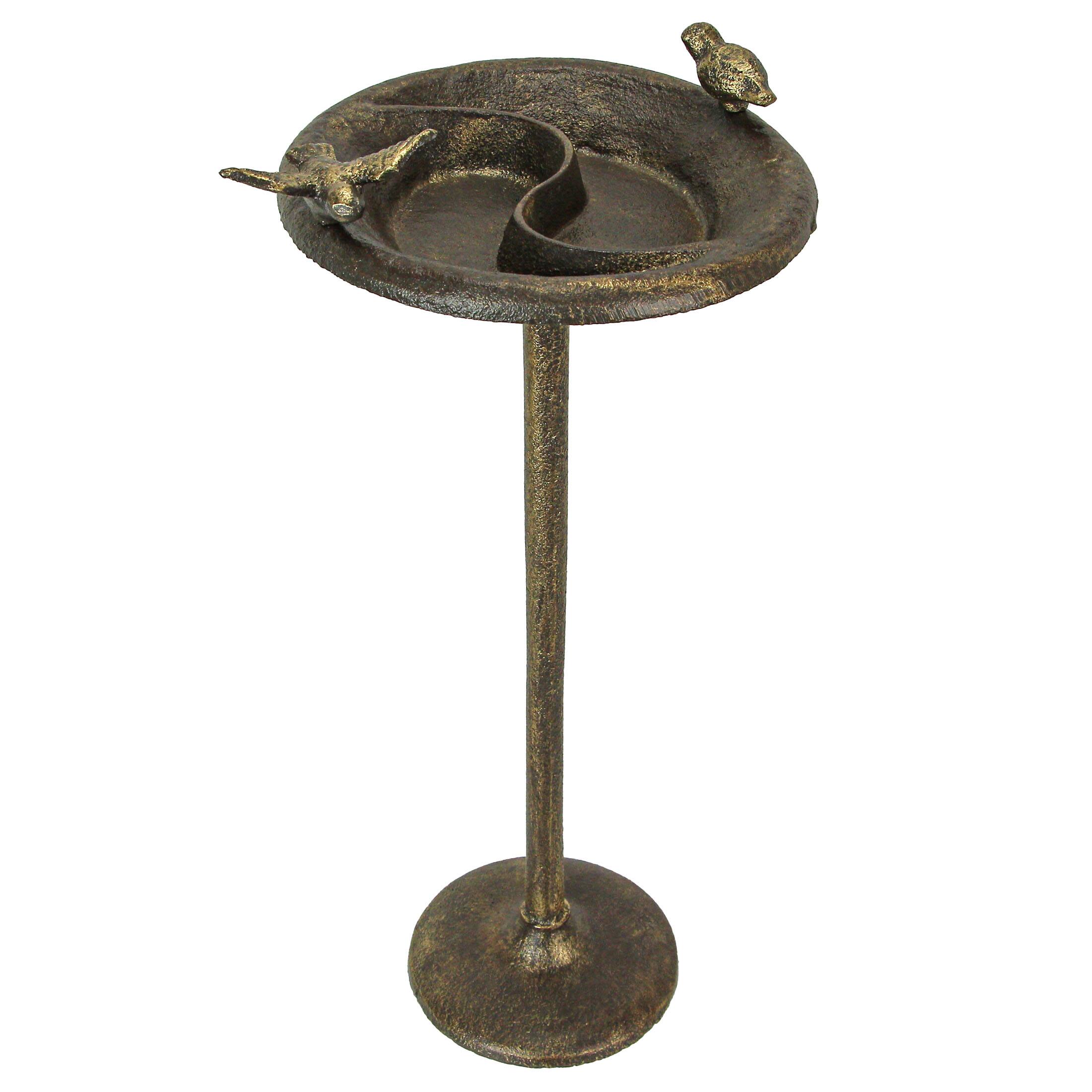 Front. Zeckos - Rustic Cast Iron Bronze Finish Bird Bath Feeder Pedestal Home Garden Decor 20 In - Bronze.