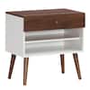 Front. Costway - Nightstand End Side Table Drawer Storage Shelf Mid-Century Rubber Wood Leg - Walnut/White.