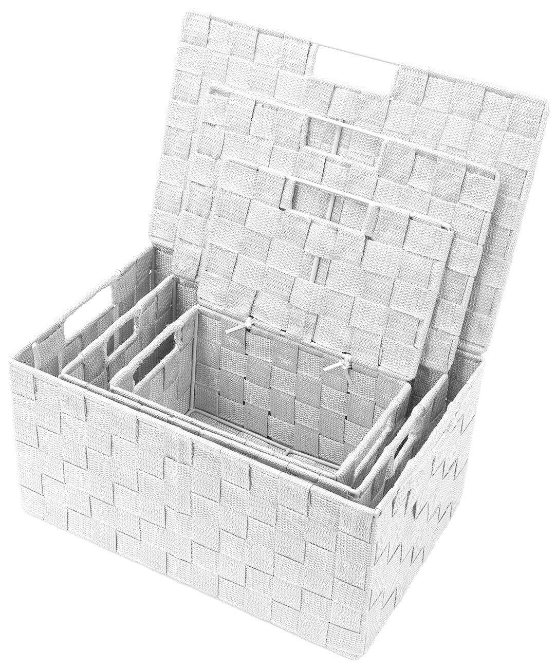 Angle. Sorbus - Sorbus Set of 3 Storage Baskets for Organizing with Lid, Mesh, Linen, Organizer Storage Baskets for Home or Office - White.