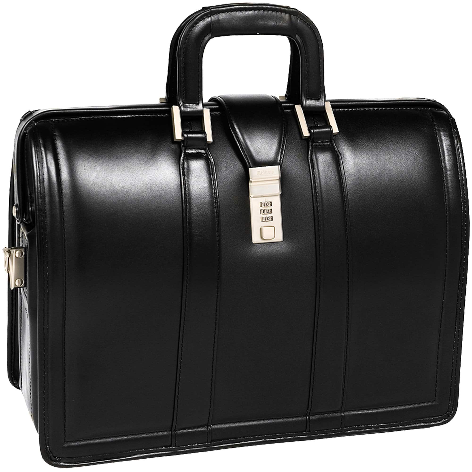 McKleinUSA - 17-Inch Laptop Briefcase Morgan Litigator Full-Grain Leather Padded Compartment 3-Section Organizer Combination Lock - Black
