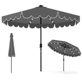 Gymax - 9.3 FT Solar Patio Umbrella w/ 32 LED Lights & Tilt Adjustment - Gray