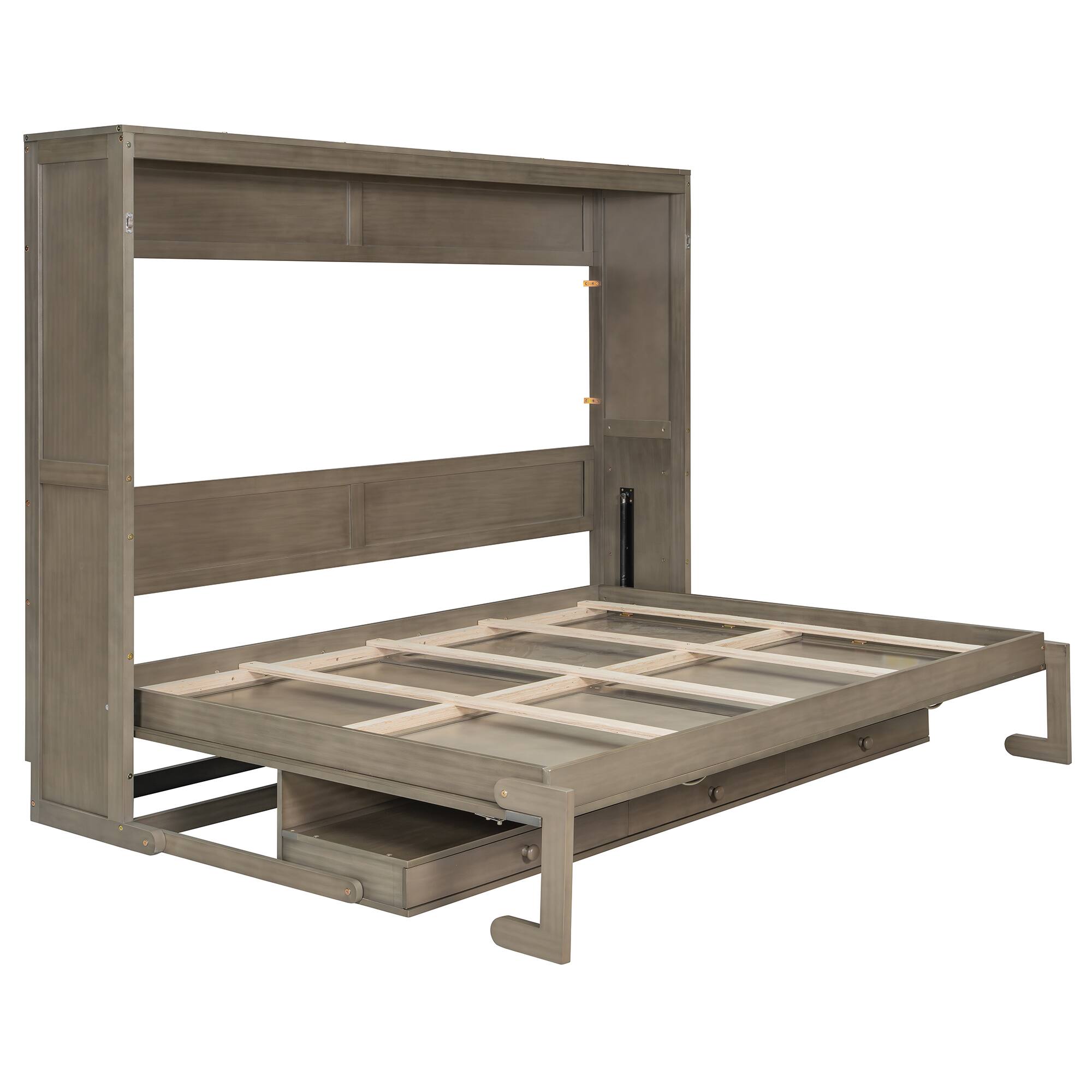 Alt View 2. Anysun - Queen Size Wall Murphy Bed with Storage, Foldable Cabinet Bed with Vanity Desk, Center Mirror & 2 Side Drawers - Gray.