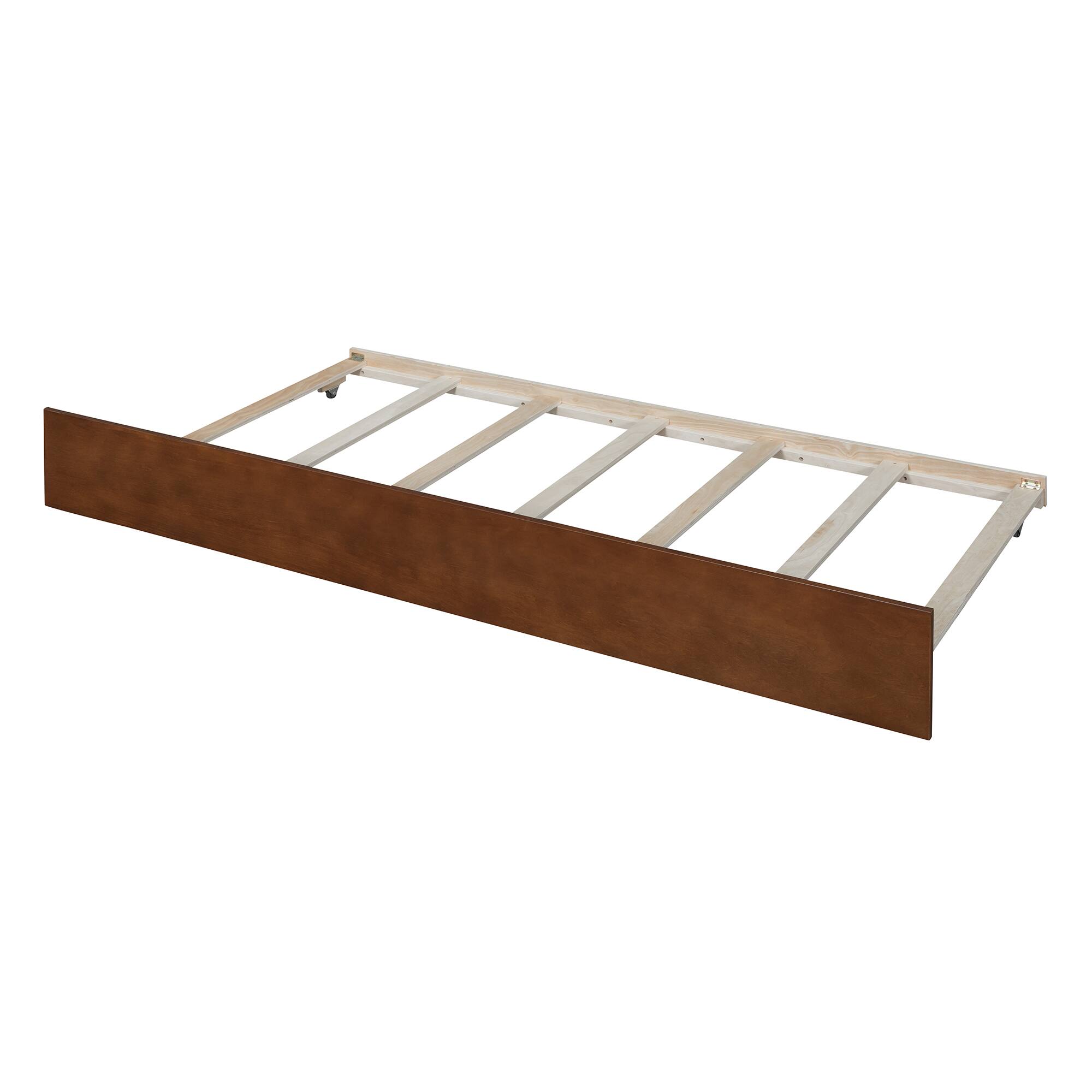 Alt View 7. Tiramisubest - Twin Size Wood Daybed with Trundle and Fence Guardrails, Walnut - Walnut.