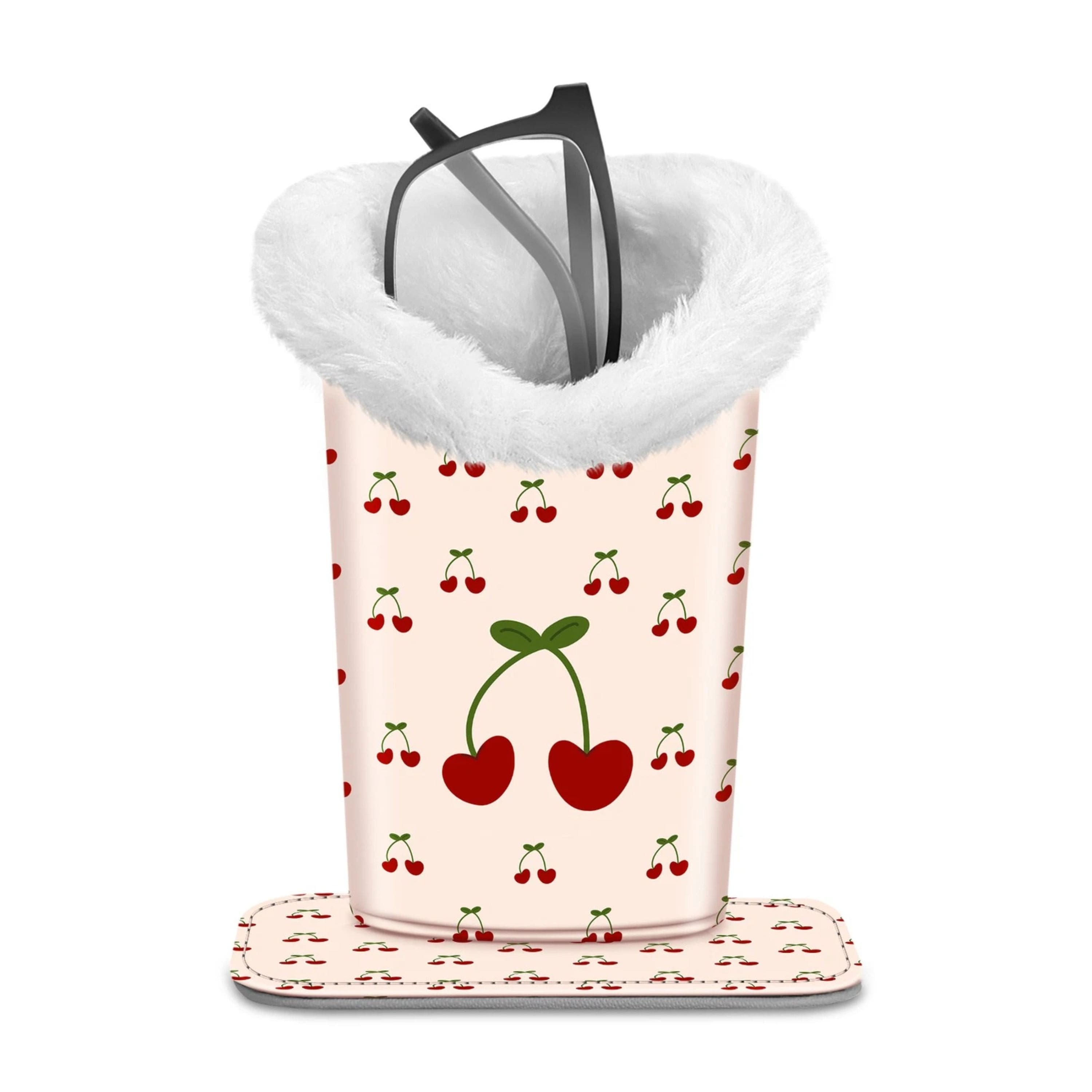 Kitcheniva - PU Leather Plush Lined Eyeglasses Protective Cover Holder Magnetic Stand Desk Organizer - Coquette Cherries price history on PriceWatchPro