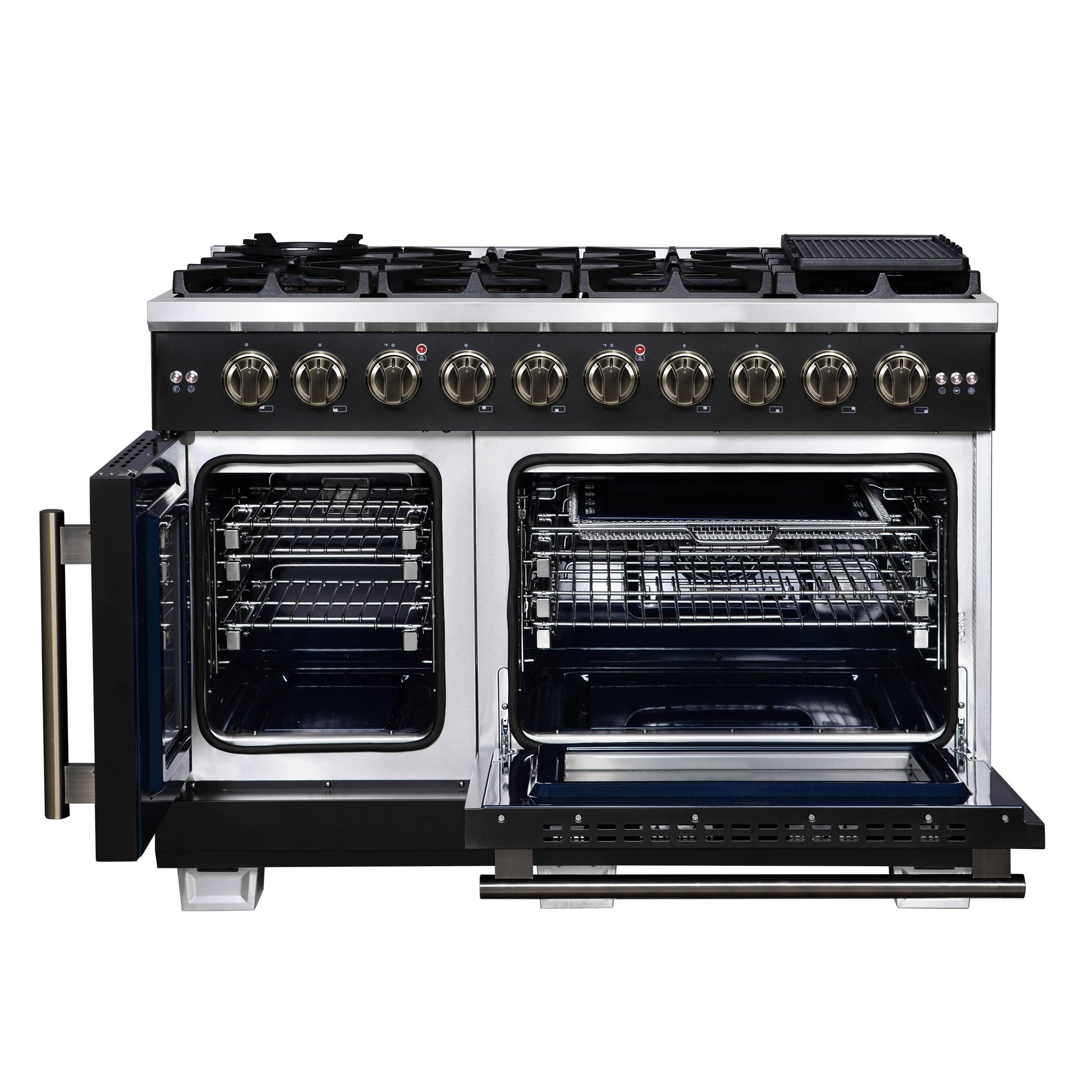 Alt View 7. Forno Appliances - Capriasca 6.58 Cu. Ft. Freestanding Double Oven Gas Convection Range with French Doors and Rotisserie Air Fryer - Black.