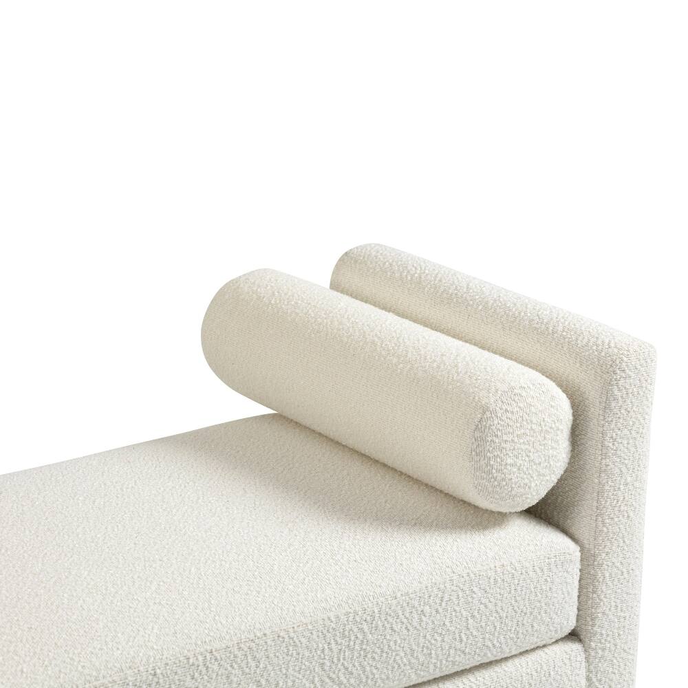 Alt View 6. Ropilly - Ropilly Ivory Boucle Upholstered End of Bed Bench with Bolster Pillows & Wood Legs for Bedroom Entryway - Ivory.