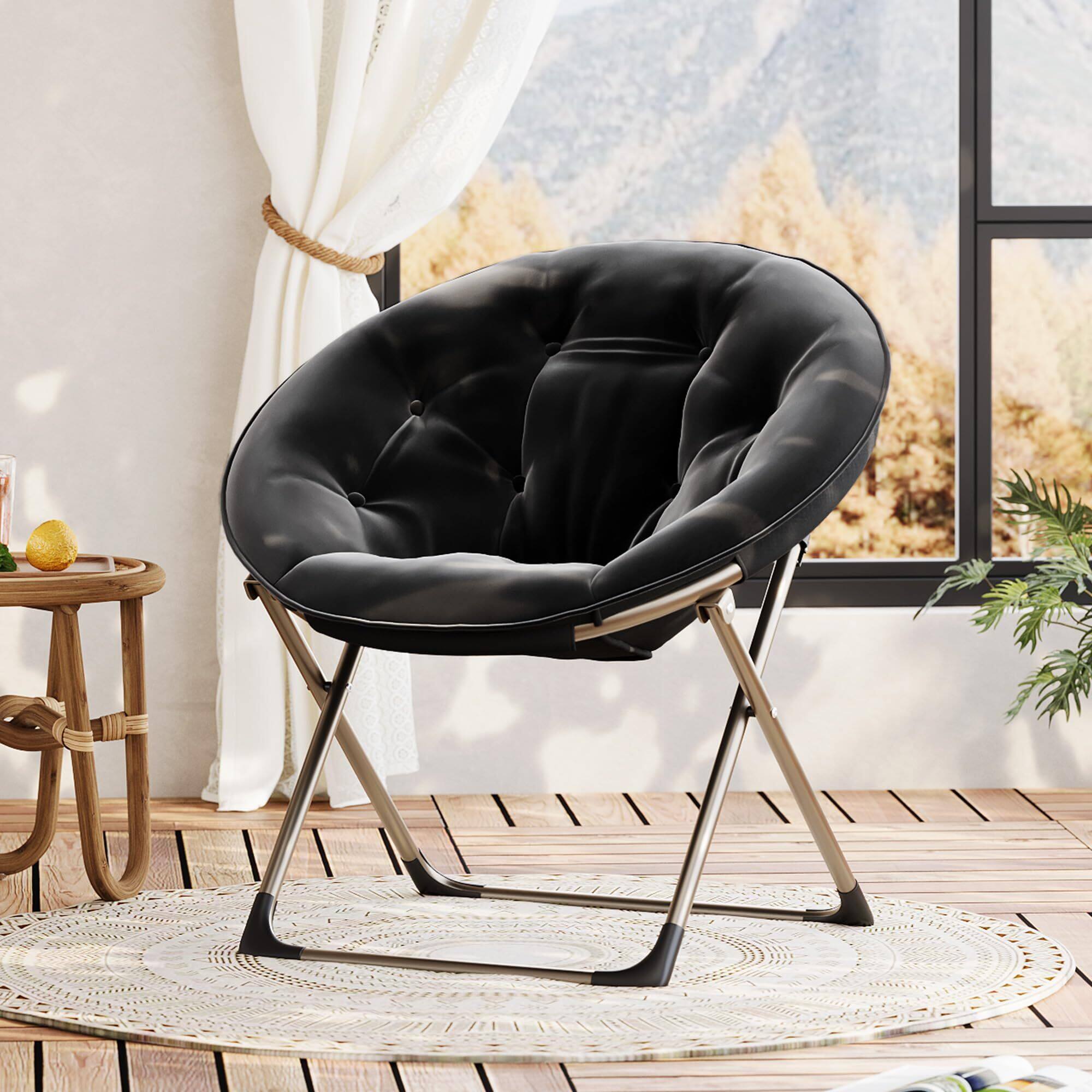 Alt View 8. Jojoka - Comfy Oversized Saucer Chair, Soft Faux Fur Folding Moon Chair, - Black.