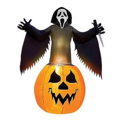 Front. Funworld - Scream Ghost Face Pumpkin Halloween Lawn Inflatable - Orange.