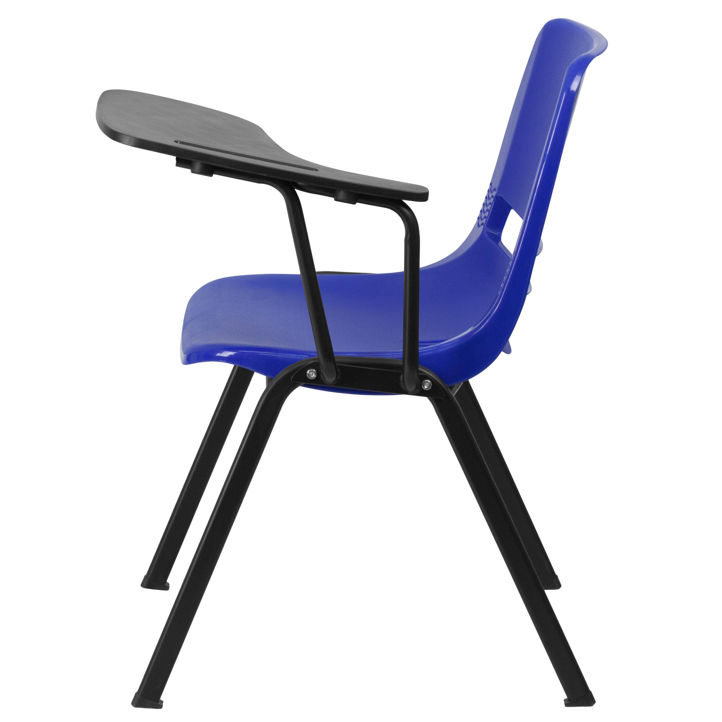 Alt View 4. Emma + Oliver - Ergonomic Shell Chair with Left Handed Flip-Up Tablet - Tablet Arm Desk - Blue.