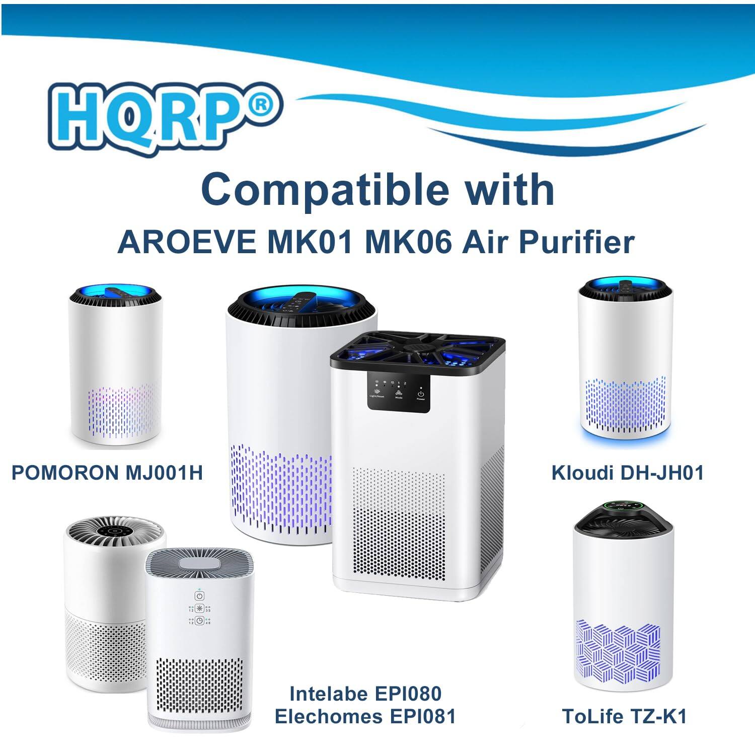 HQRP Compatible with AROEVE MK01 MK06 Air Purifier - POMORON MJ001H Kloudi DH-JH01 Intelabe EPI080 Elechomes EPI081 ToLife TZ-K1