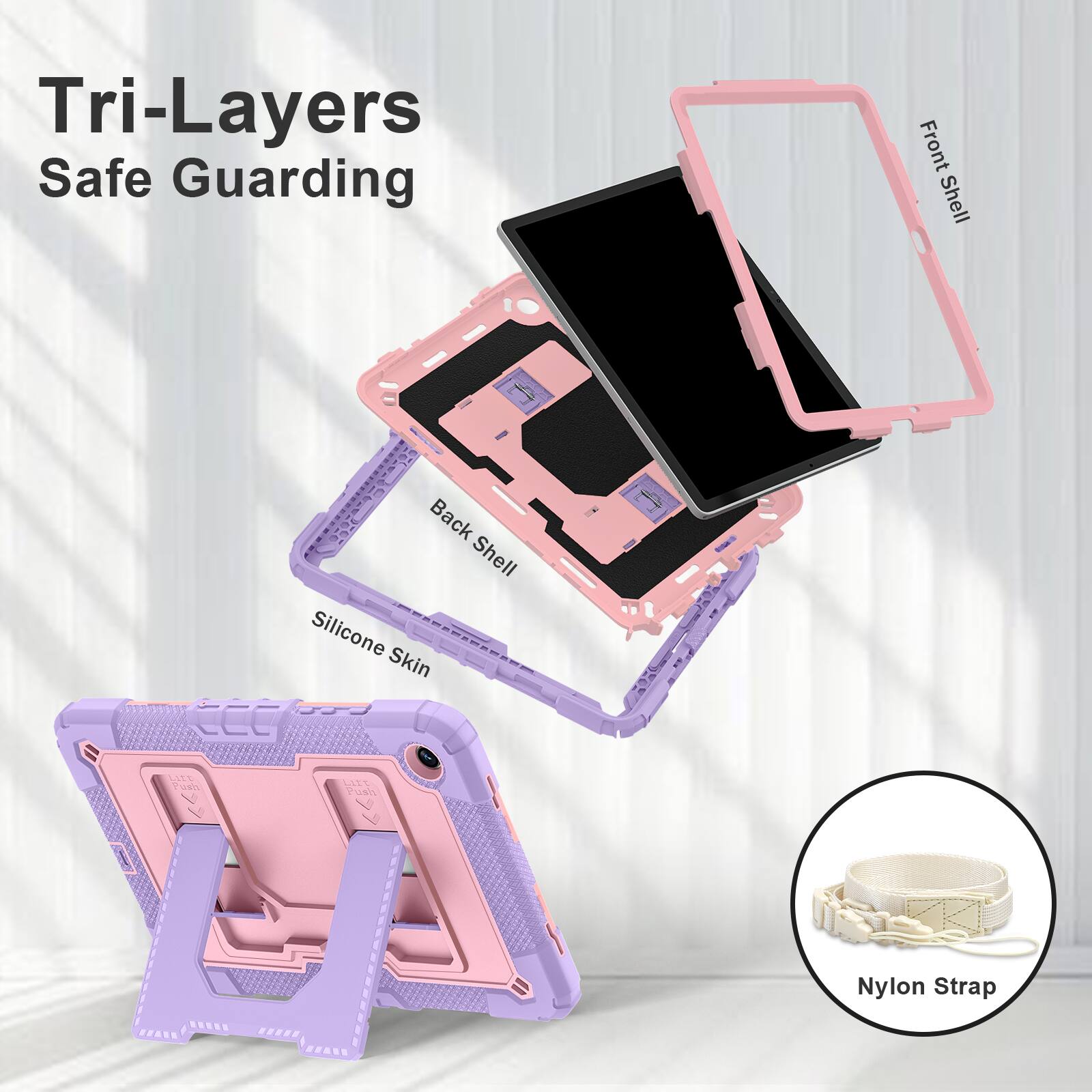 Tri-Layers Safe Guarding  
Front Shell  
Back Shell  
Silicone Skin  
Nylon Strap