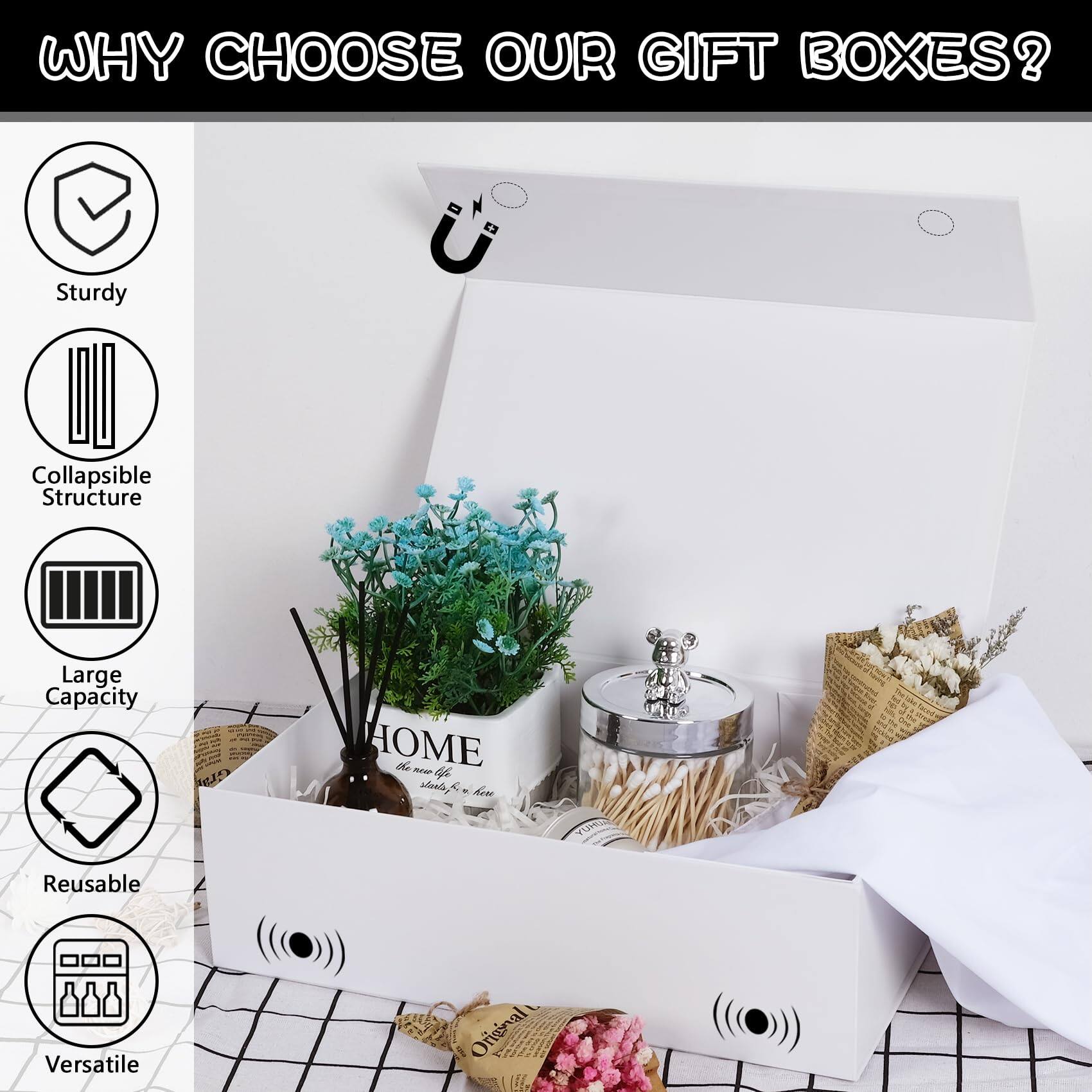 WHY CHOOSE OUR GIFT BOXES?

- Sturdy
- Collapsible Structure
- Large Capacity
- Reusable
- Versatile