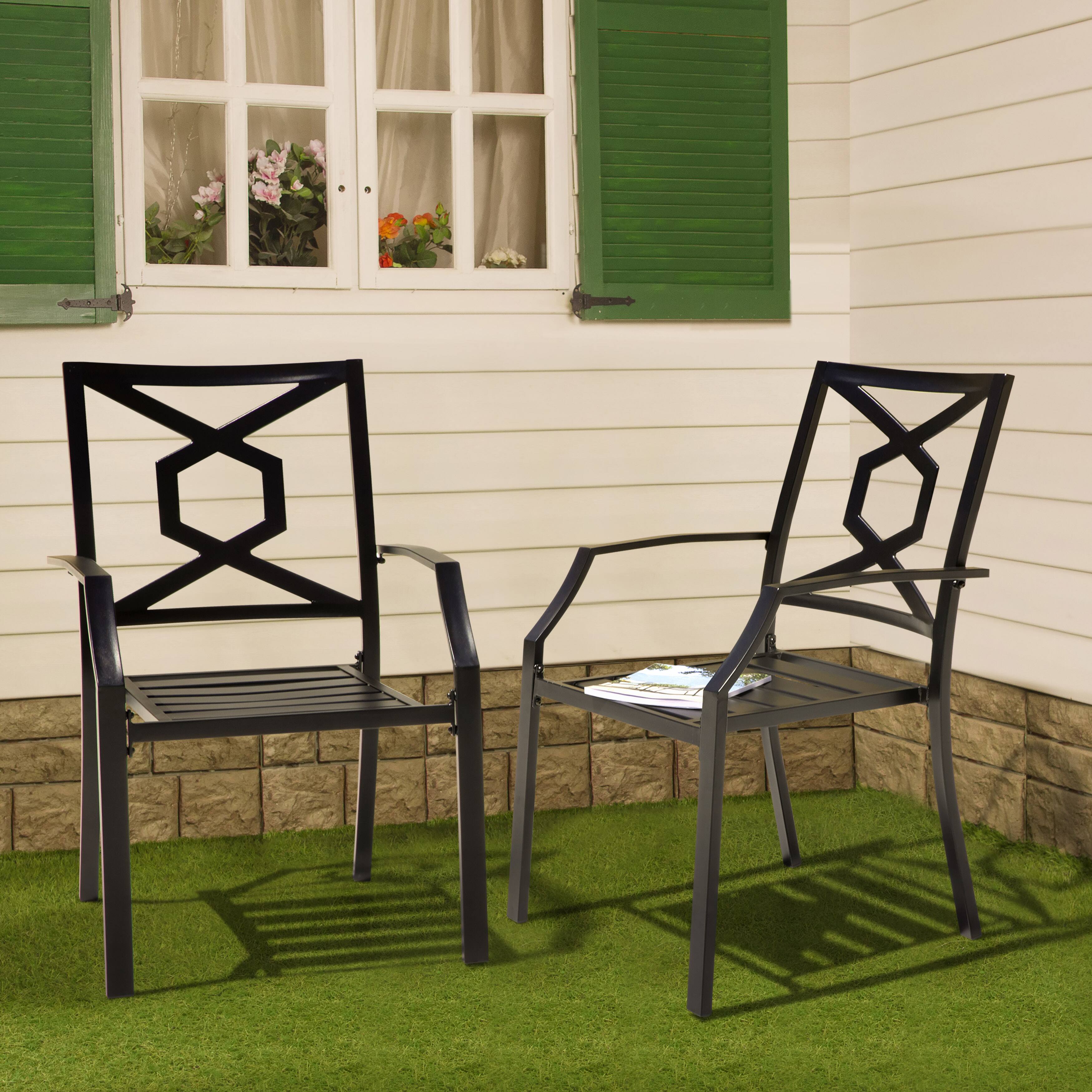 Alt View 8. Nuu Garden - Outdoor Patio 4-Piece Chair Set, Weather-Resistant Iron Frame, Powder-coated Finish for Indoor and Outdoor Space - Black.