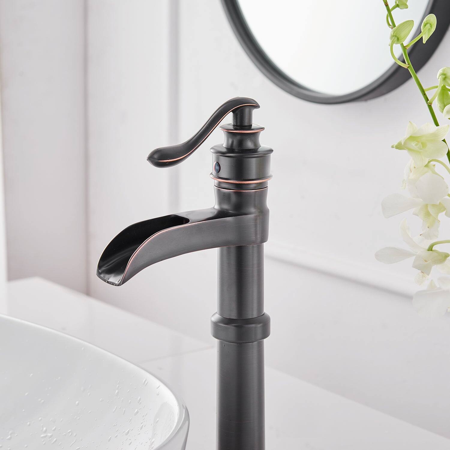Alt View 3. Boyel Living - Waterfall Single Hole Single-Handle Vessel Bathroom Faucet with Drain Assembly in Oil Rubbed Bronze - Oil Rubbed Bronze.