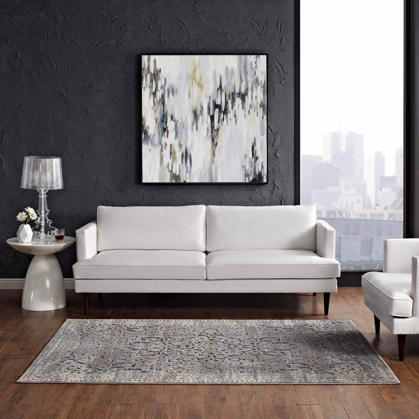 Left. Modway - Margarida Distressed Vintage Turkish Area Rug - Blue and Cream.
