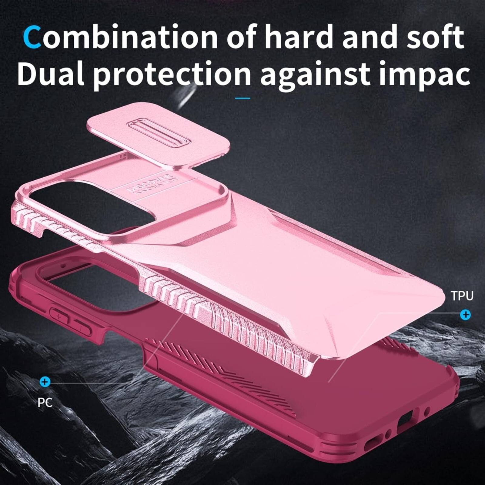 Combination of hard and soft  
Dual protection against impact

TPU  
+  
PC