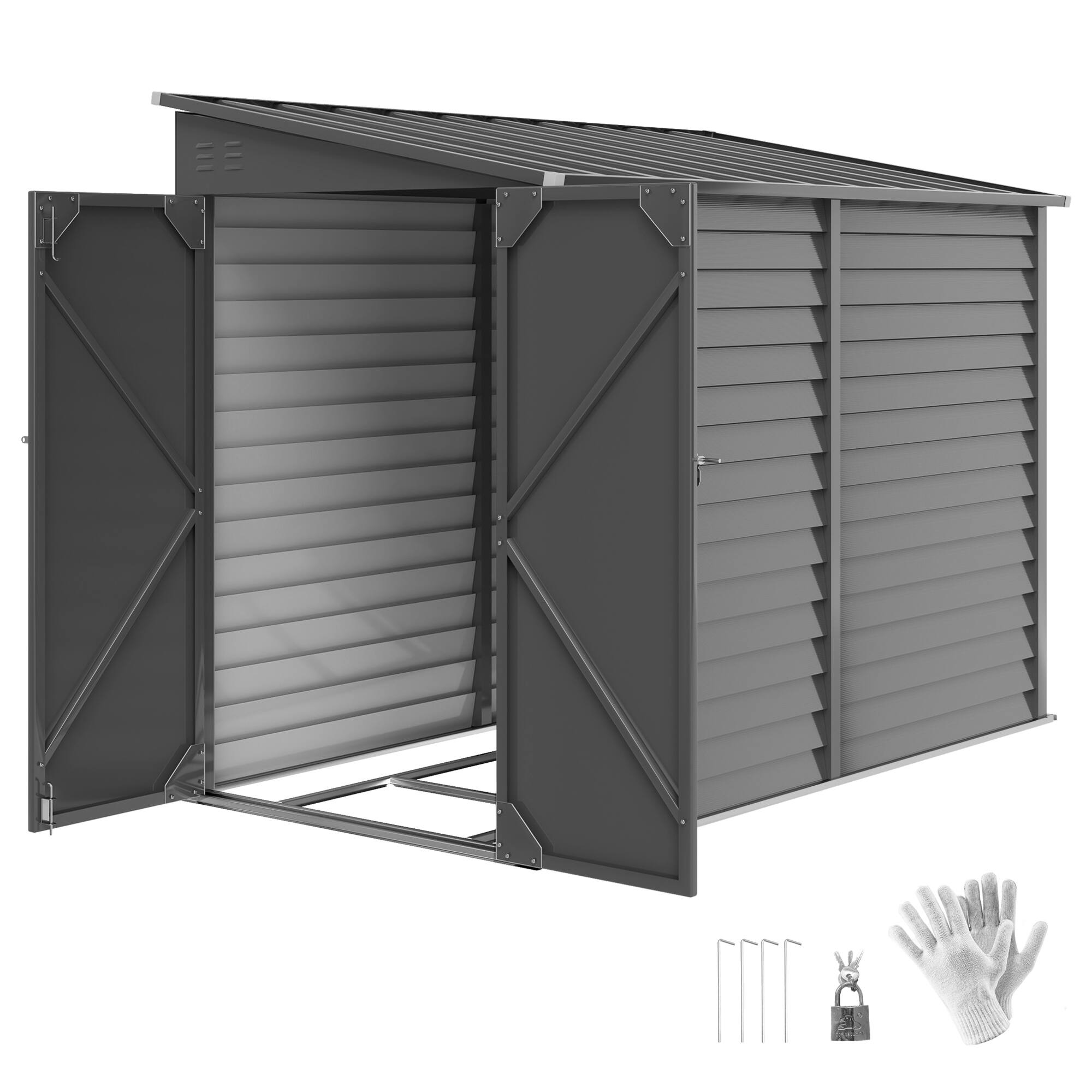 Outsunny - 4.6' x 9' Steel Outdoor Storage Shed, Lean to Shed, Metal Tool House with Foundation Kit, Lockable Doors