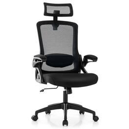 Costway - Ergonomic Office Chair with Adjustable Lumbar Support Rocking Backrest Armrests - Black