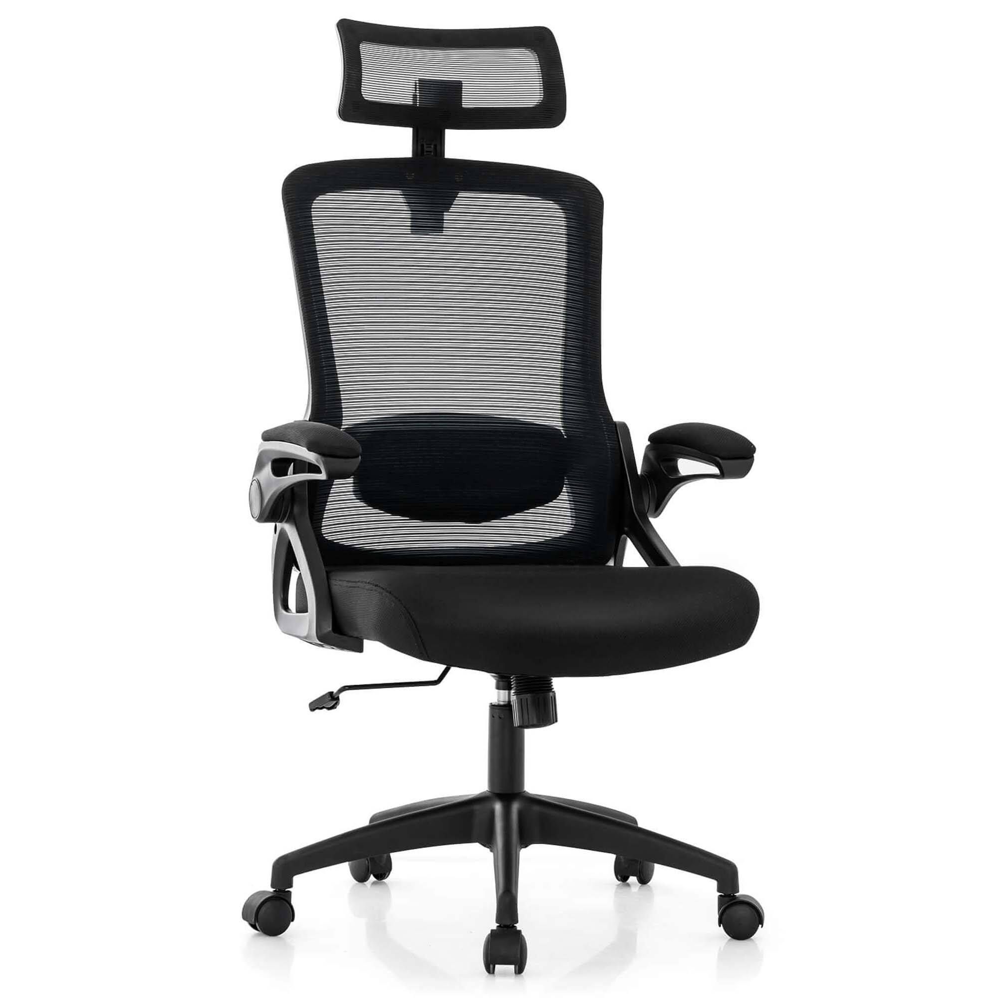 Front. Costway - Costway Ergonomic Office Chair with Adjustable Lumbar Support Rocking Backrest Armrests Black - Black.
