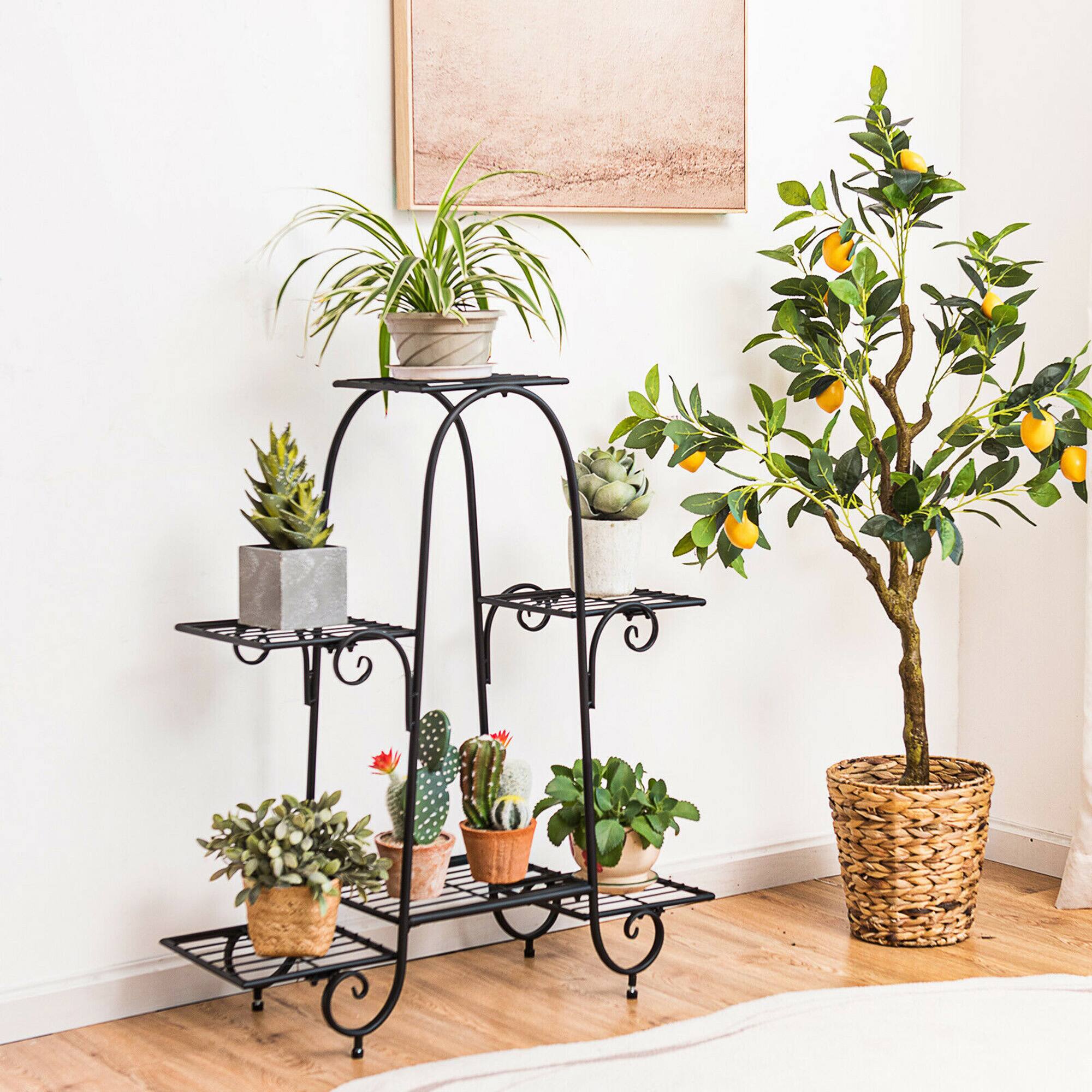 Alt View 2. Gymax - Gymax 6 Tier Flower Pot Holder Metal Vertical Shelves Corner Plants Display Rack - Black.