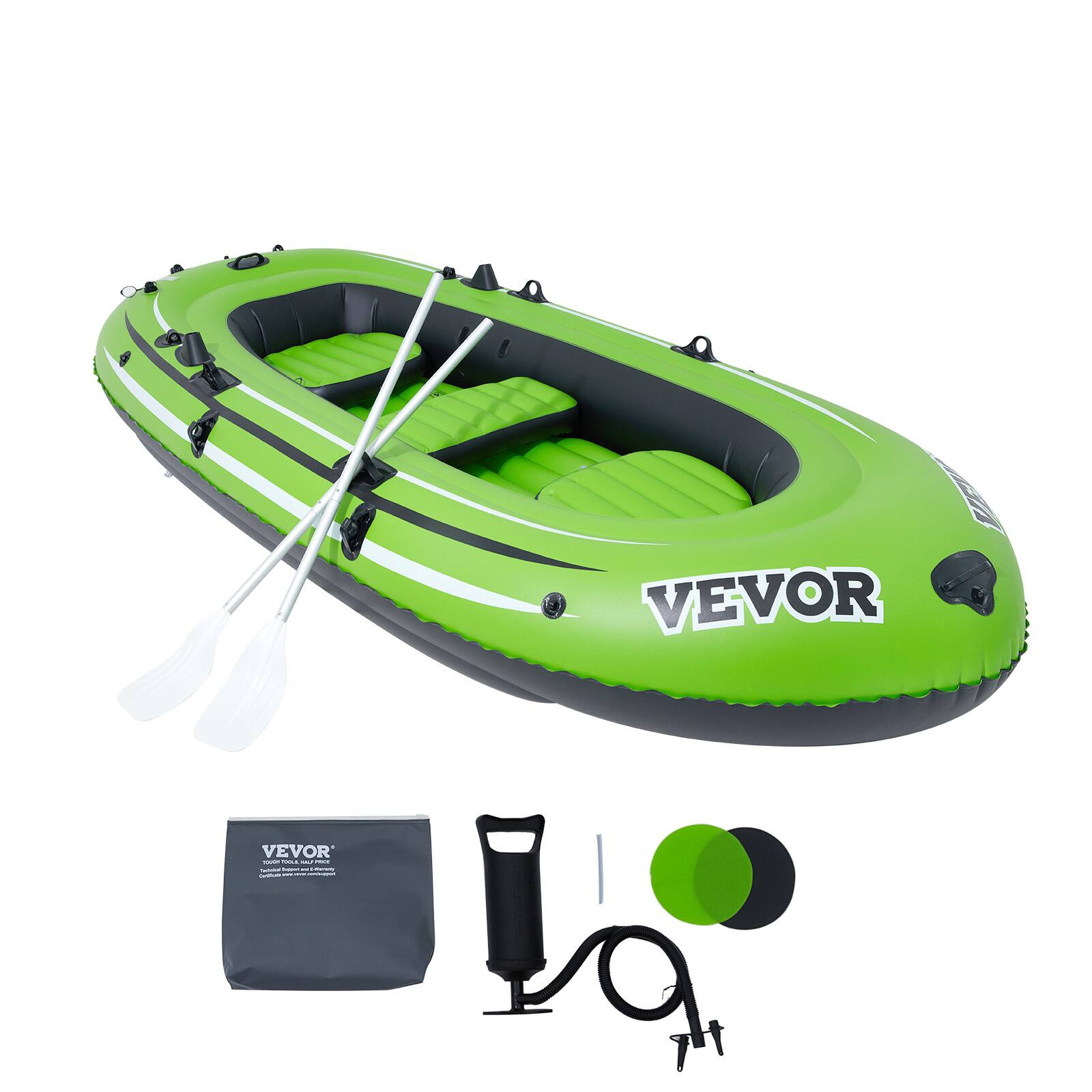VEVOR - Inflatable Boat, 3-Person Inflatable Fishing Boat, Strong PVC Portable Boat Raft Kayak, 45.6" Aluminum Oars - Green