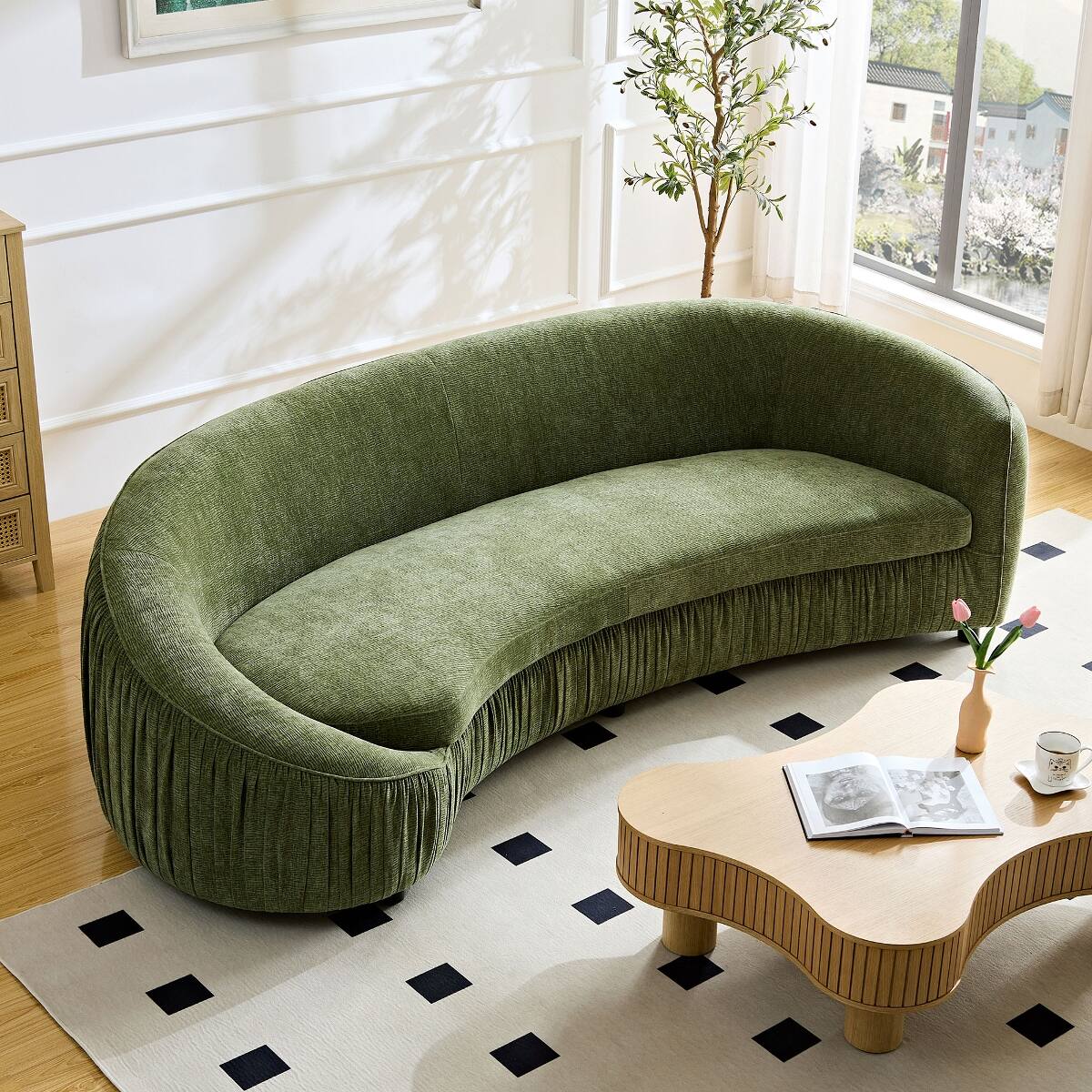 Alt View 1. Ropilly - Ropilly 92 Inch Curved Sofa Green 4 Seat Sofa Modern Living Room Couch Upholstered Fabric Sofa - Green.