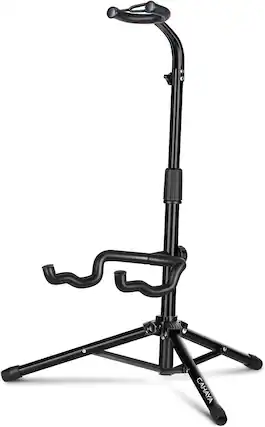Front. CAHAYA - CAHAYA Folding Guitar Stand Holder for Acoustic Electric Guitars Bass 30.7 to 37 In Tripod Guitar Stands CY0253.