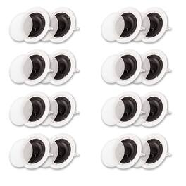 Acoustic Audio by Goldwood - HTI6c Flush Mount in Ceiling Speakers with 6.5" Woofers 8 Pair - Paintable White