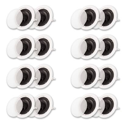Front. Acoustic Audio by Goldwood - HTI6c Flush Mount in Ceiling Speakers with 6.5" Woofers 8 Pair - Paintable White.