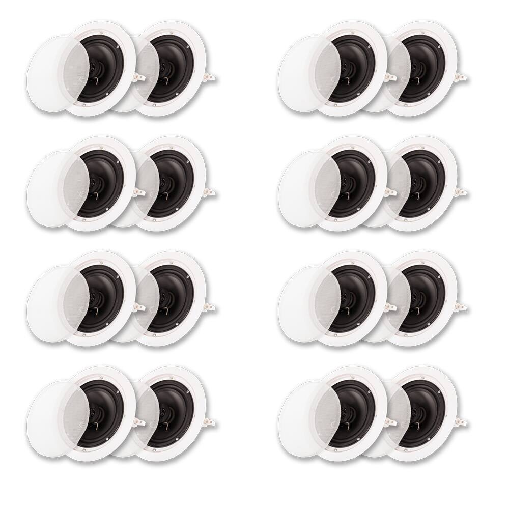 Front. Acoustic Audio by Goldwood - HTI6c Flush Mount in Ceiling Speakers with 6.5" Woofers 8 Pair - Paintable White.