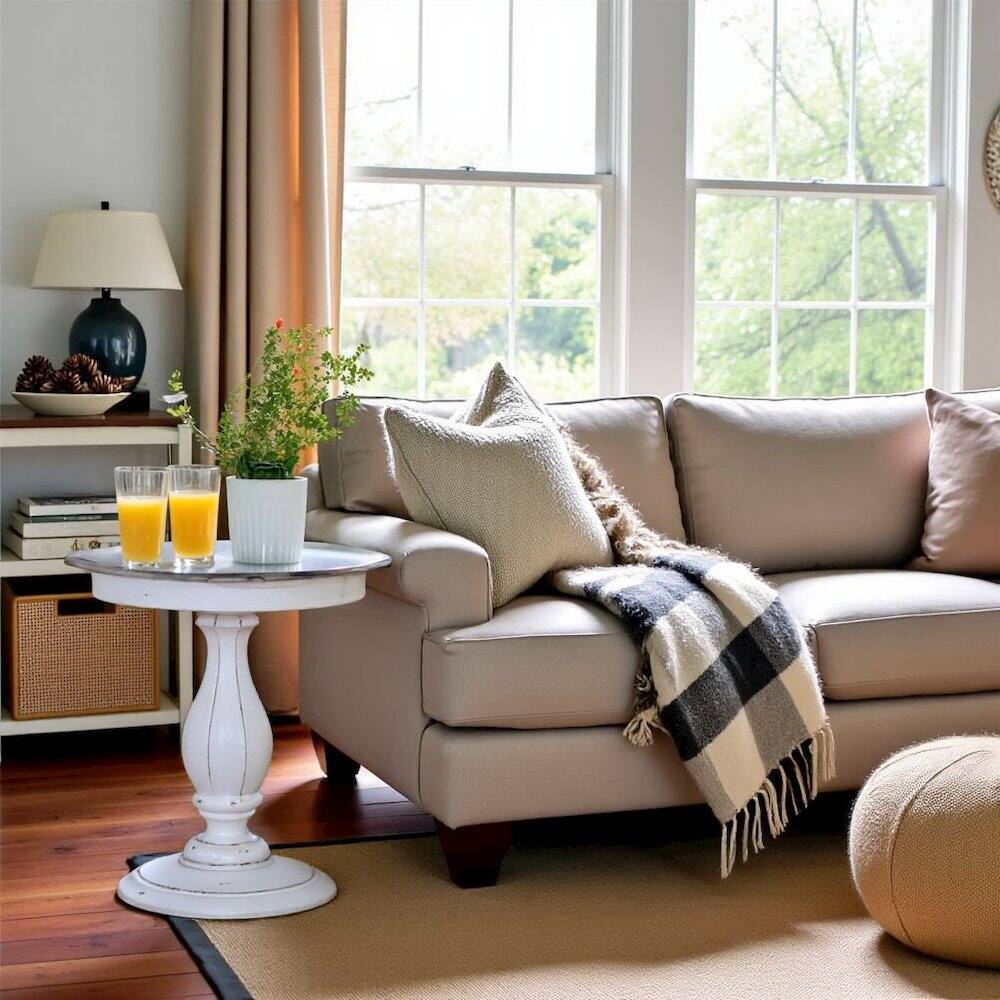 Alt View 5. Starlight Canyon Home - Antique White Accent Table with Round Top - White.