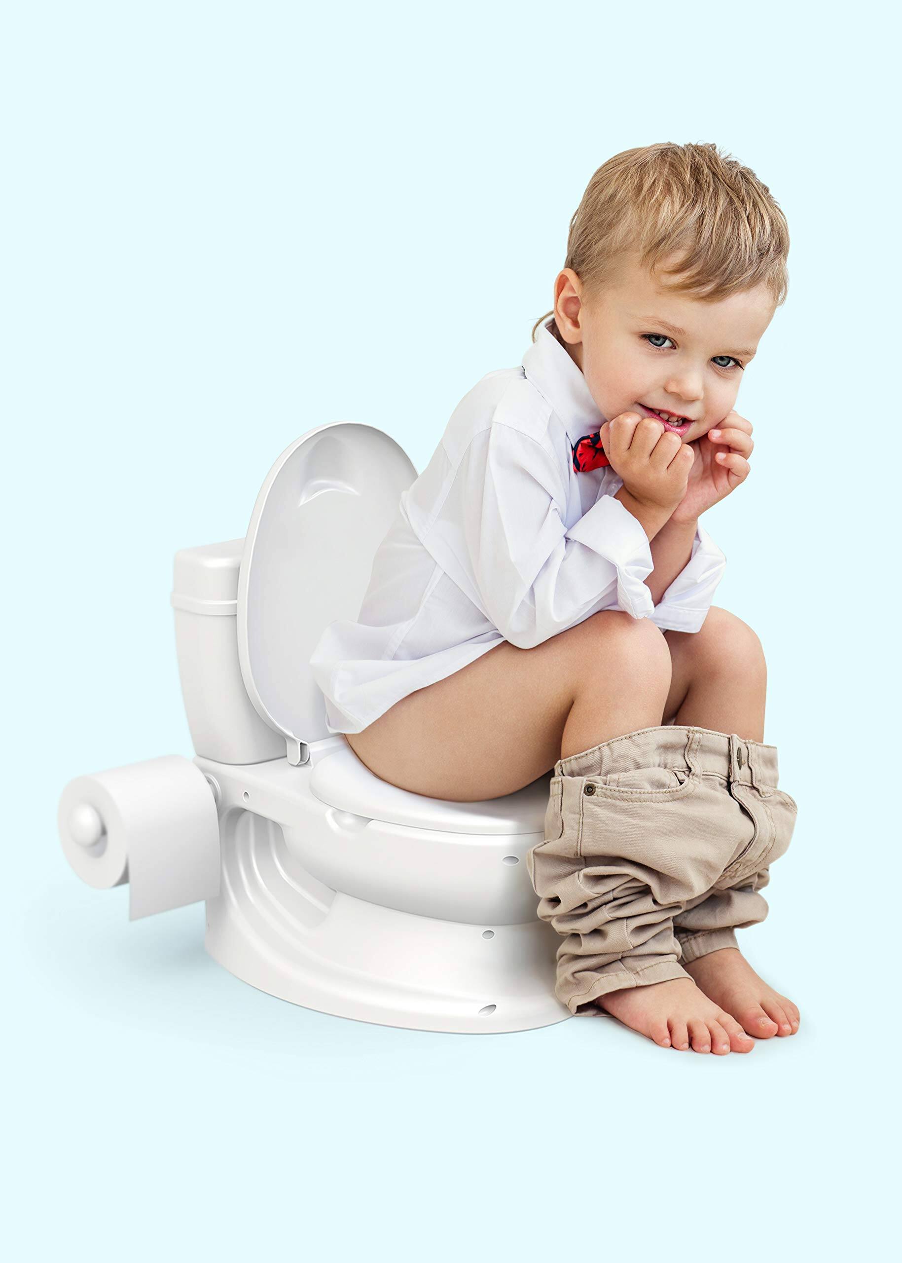 Angle. KSM Toys - ToyLet Potty Training Toilet Seat | Toddler Potty Training with Comfy Seat Cover, Tank Storage & Paper Roll Holder | Eas - Blue.