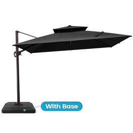 Crestlive Products - 10x10ft Aluminum Double Top Crank Cantilever Patio Umbrella with Base - Black