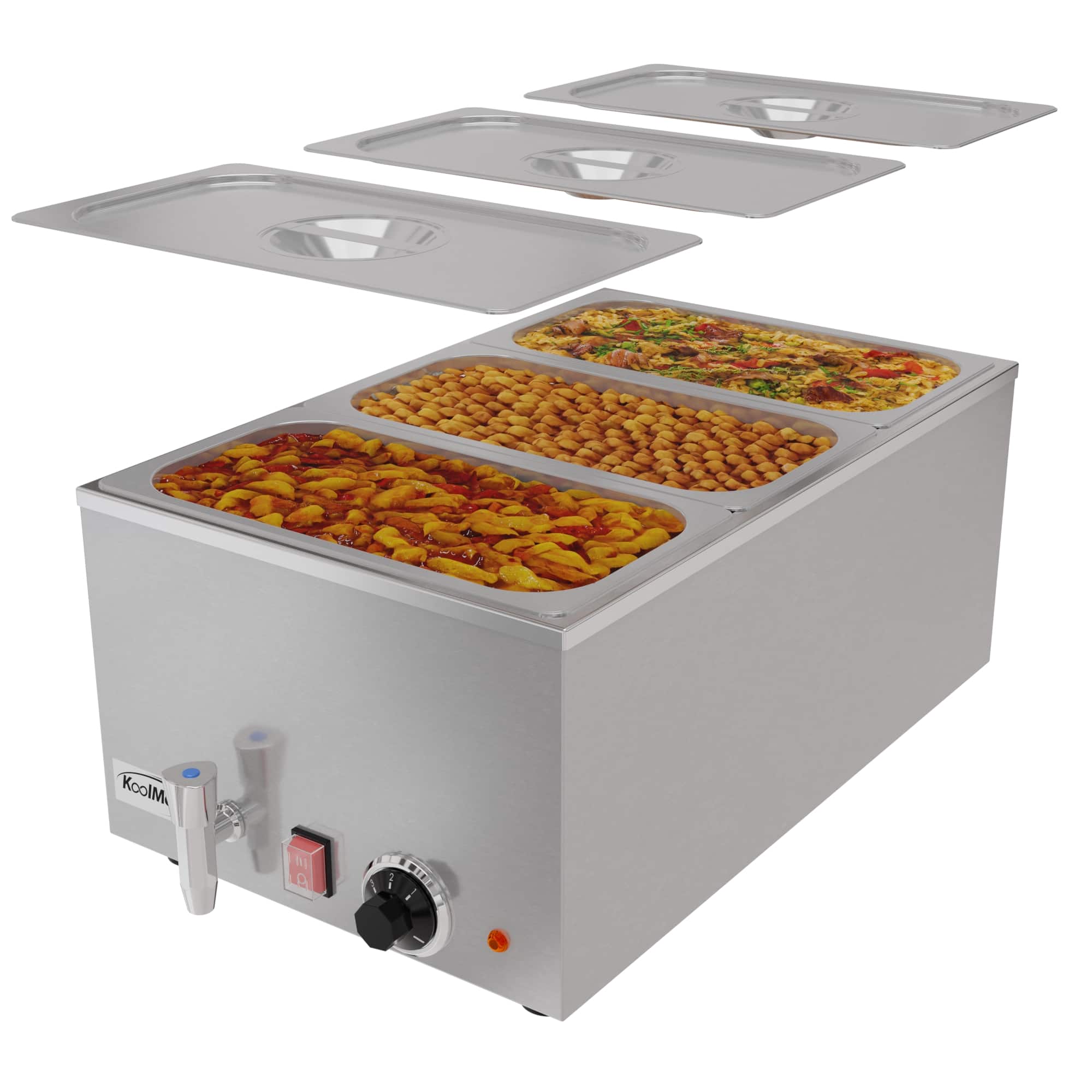 Koolmore - 6 Qt. Three-Section Electric Countertop Food Warmer With Faucet, CFW-3T - Silver