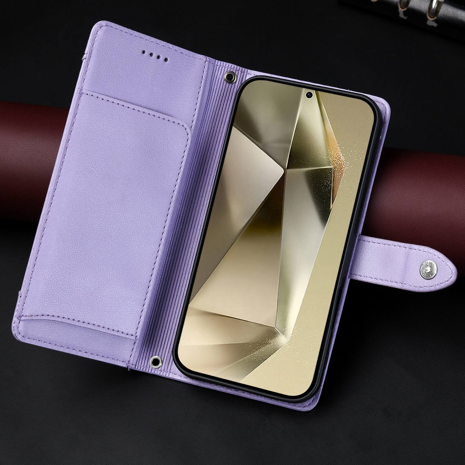 Alt View 1. Dteck - Wallet Case for Samsung Galaxy A36 5G Crossbody Premium Leather Flip Kickstand Zipper Card Slot Cover With Strap+Lanyard - Purple.