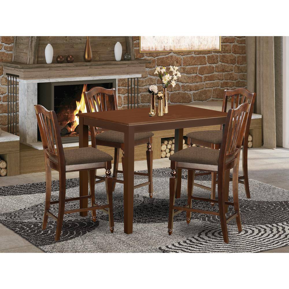 Left. East West Furniture - YACH5-MAH-C 5 Pc counter height Dining set - high Table and 4 counter height Dining chair. - Mahogany.