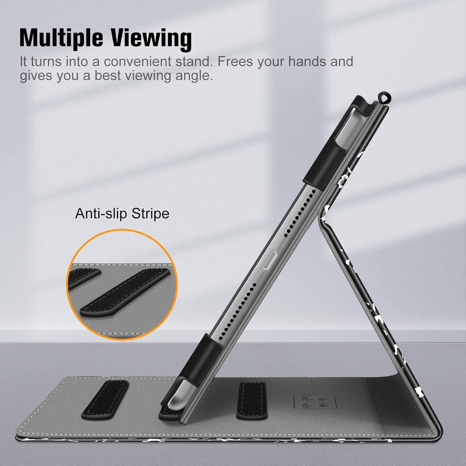 Multiple Viewing  
It turns into a convenient stand. Frees your hands and gives you a best viewing angle.

Anti-slip Stripe