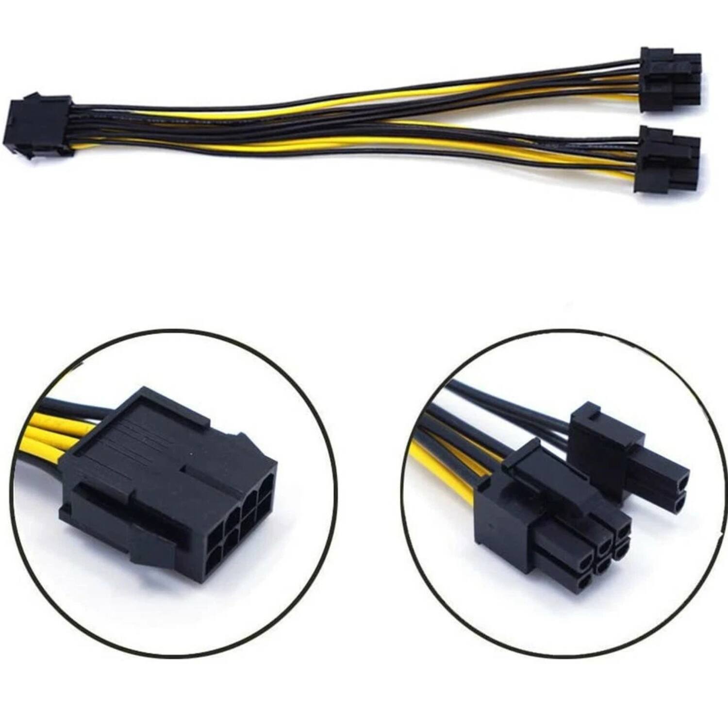 Back. Stock Preferred - 8 Pin Female to Dual 8 Pin (6+2) Male Y-Splitter Power Extension Cable - Black.