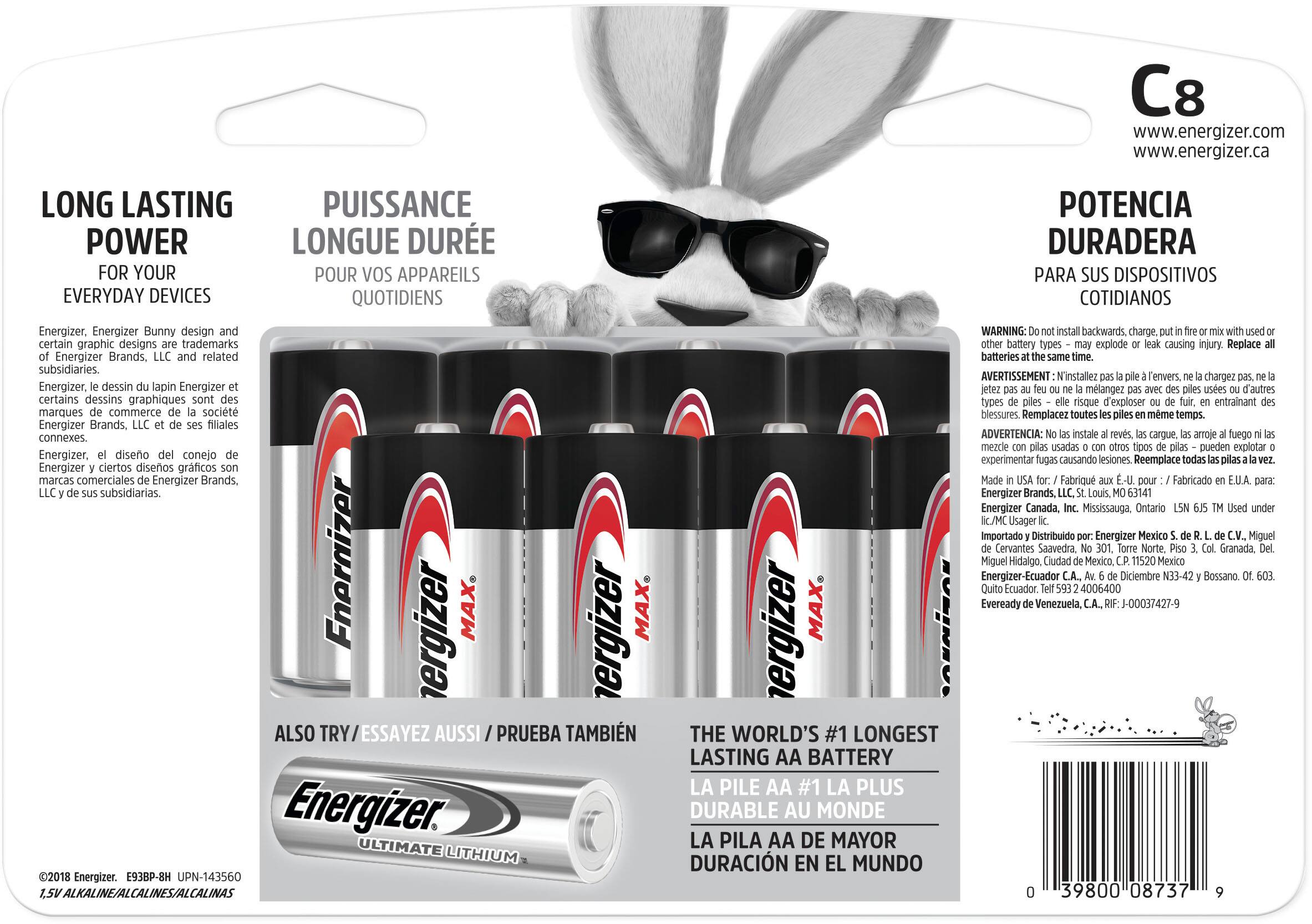 Alt View 1. Energizer - MAX C Batteries (8 Pack), C Cell Alkaline Batteries - Silver.