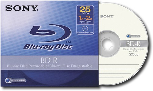 6X Sony AccuCORE Blu Ray Disc BD-R 25 Go/135 Min 100 Pièces en Cloche 