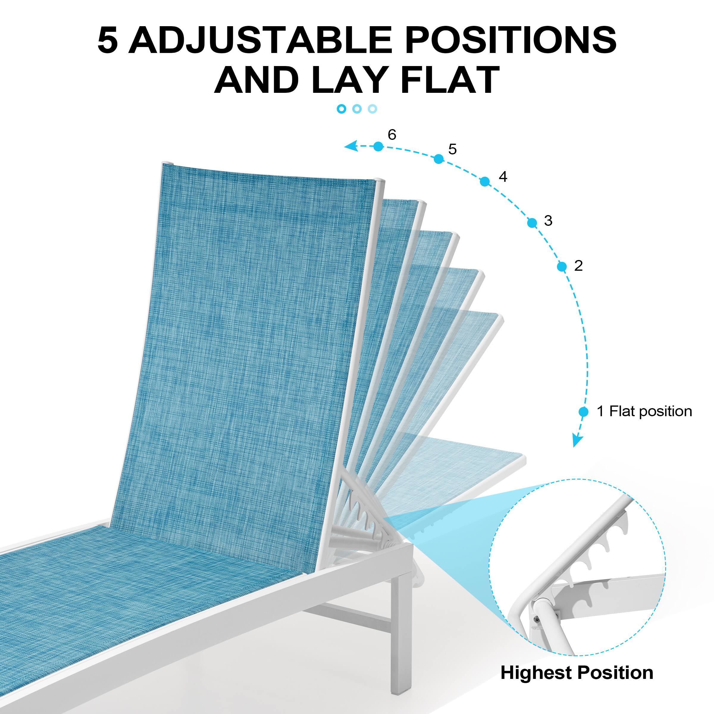 5 Adjustable Positions and Lay Flat

6 5 4 3 2 1

Flat position

Highest Position
