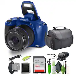 Minolta - 64 Mega Pixels Auto Focus Digital Camera 4K Ultra HD Video Bundle - Blue