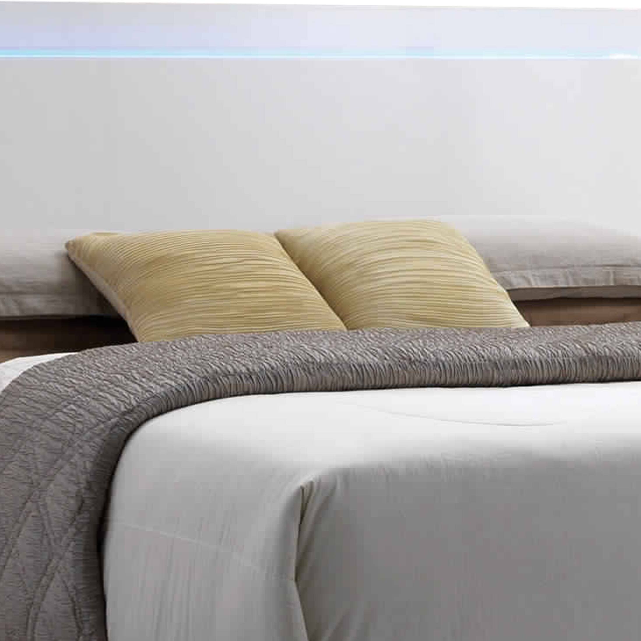 Alt View 2. Manhattan Lane - Leatherette Eastern King Bed with LED Panel Headboard and Chrome Legs,White - White.