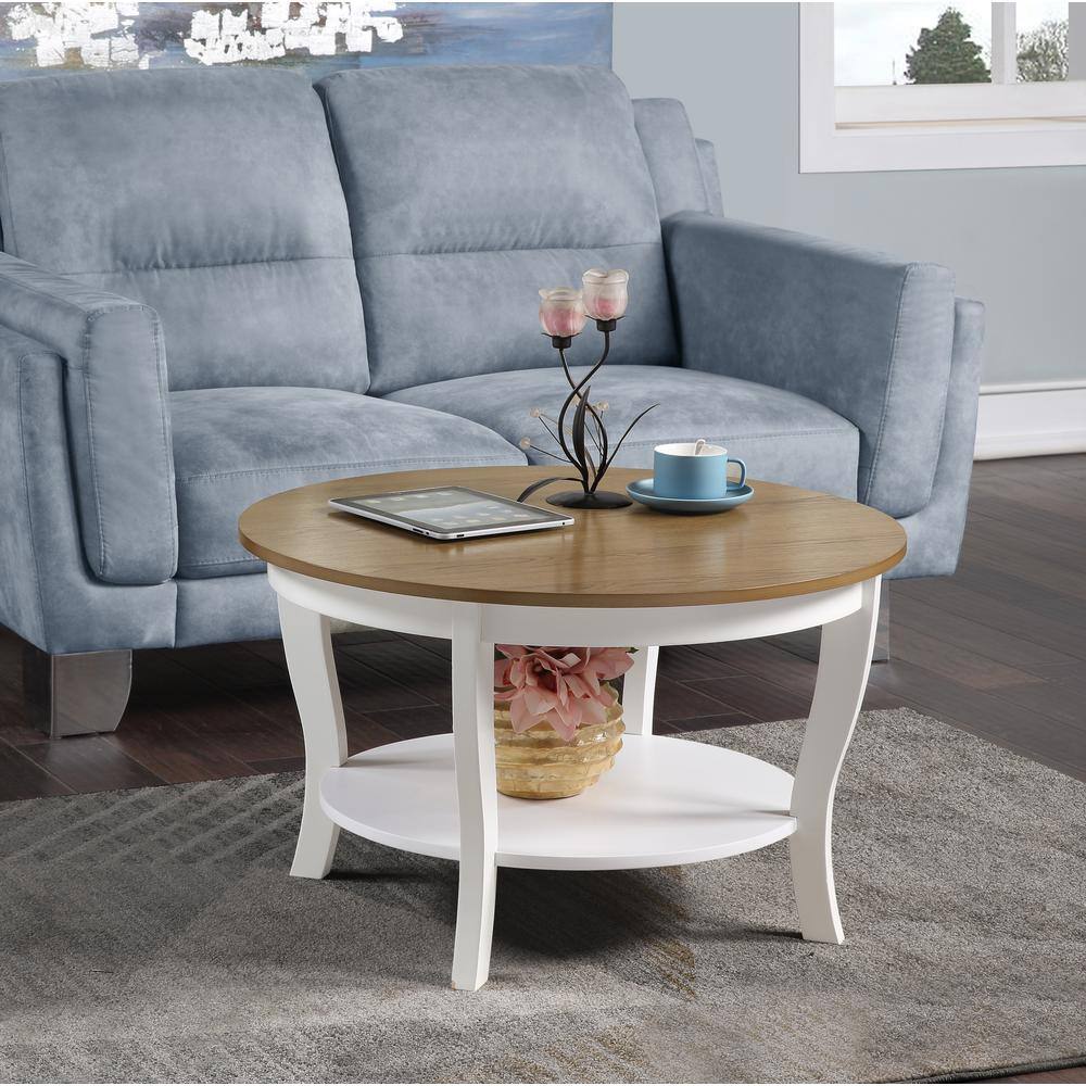 Back. Convenience Concepts - American Heritage Round Coffee Table with Shelf - Driftwood/White.